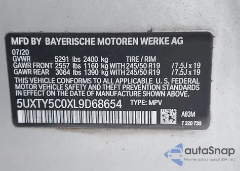 2020 BMW X3 xDrive30I z USA, uszkodzony, nr VIN 5UXTY5C0XL9D68654